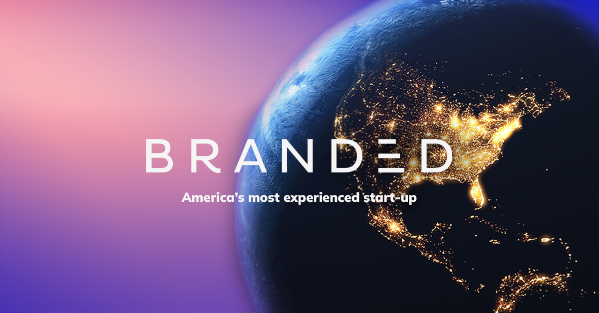 A logo for BRANDED Agency - America's most experienced start up.
